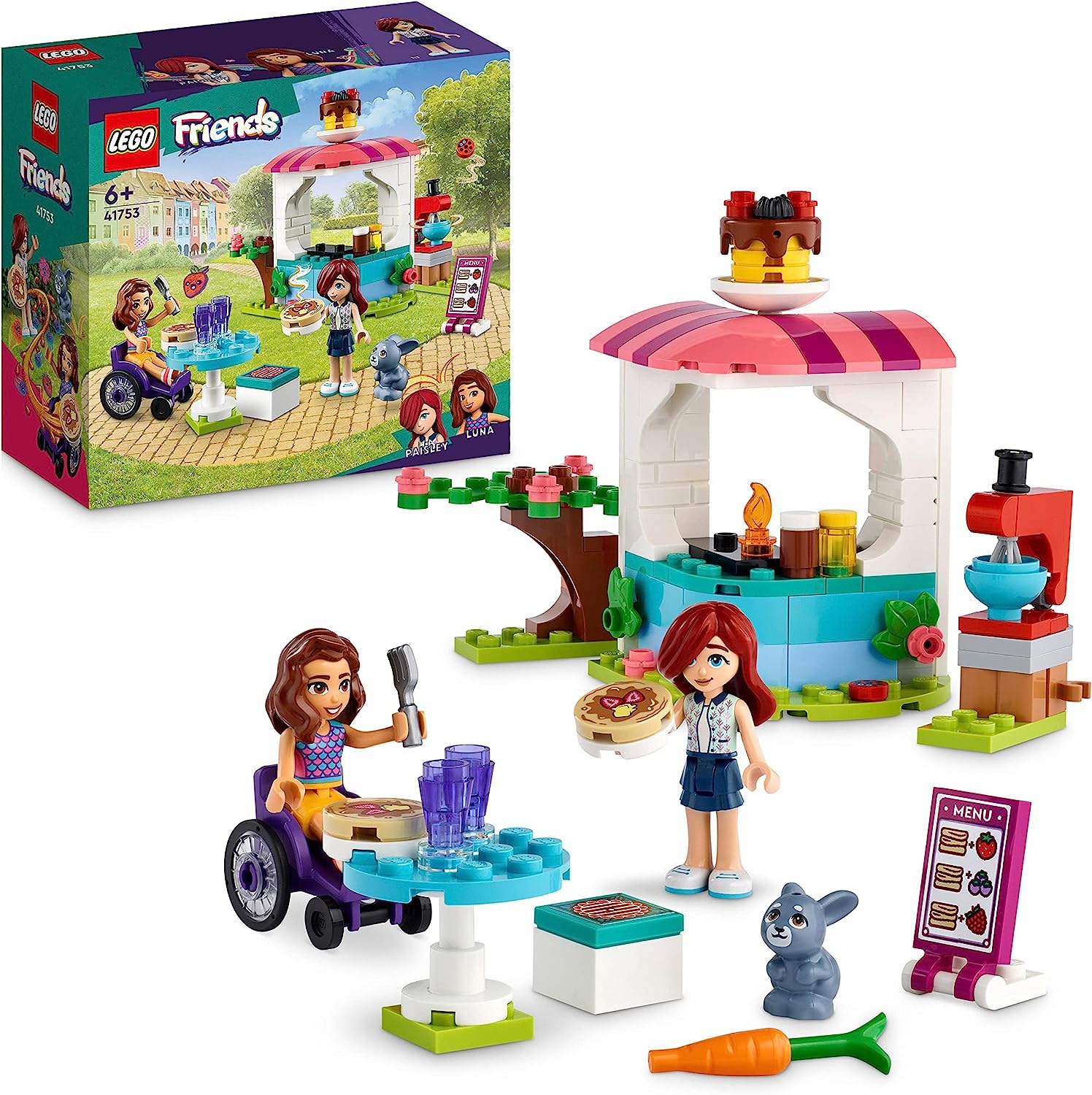 LEGO 41753 Friends Pancake Shop Set, Creative Toy For Boys and Girls from 6 years with paisley and luna mini Dolls and Rabbit Figure, Gift for Children