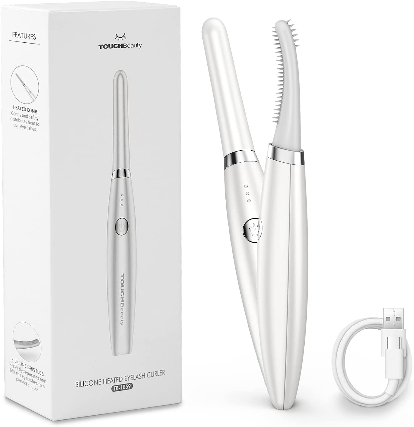 TOUCHBeauty Heated Eyelash Curler, Heated Eyelash Curler, Electric Eyelash Brush, Rechargeable USB Eyelash Curler with 3 Temperature Modes
