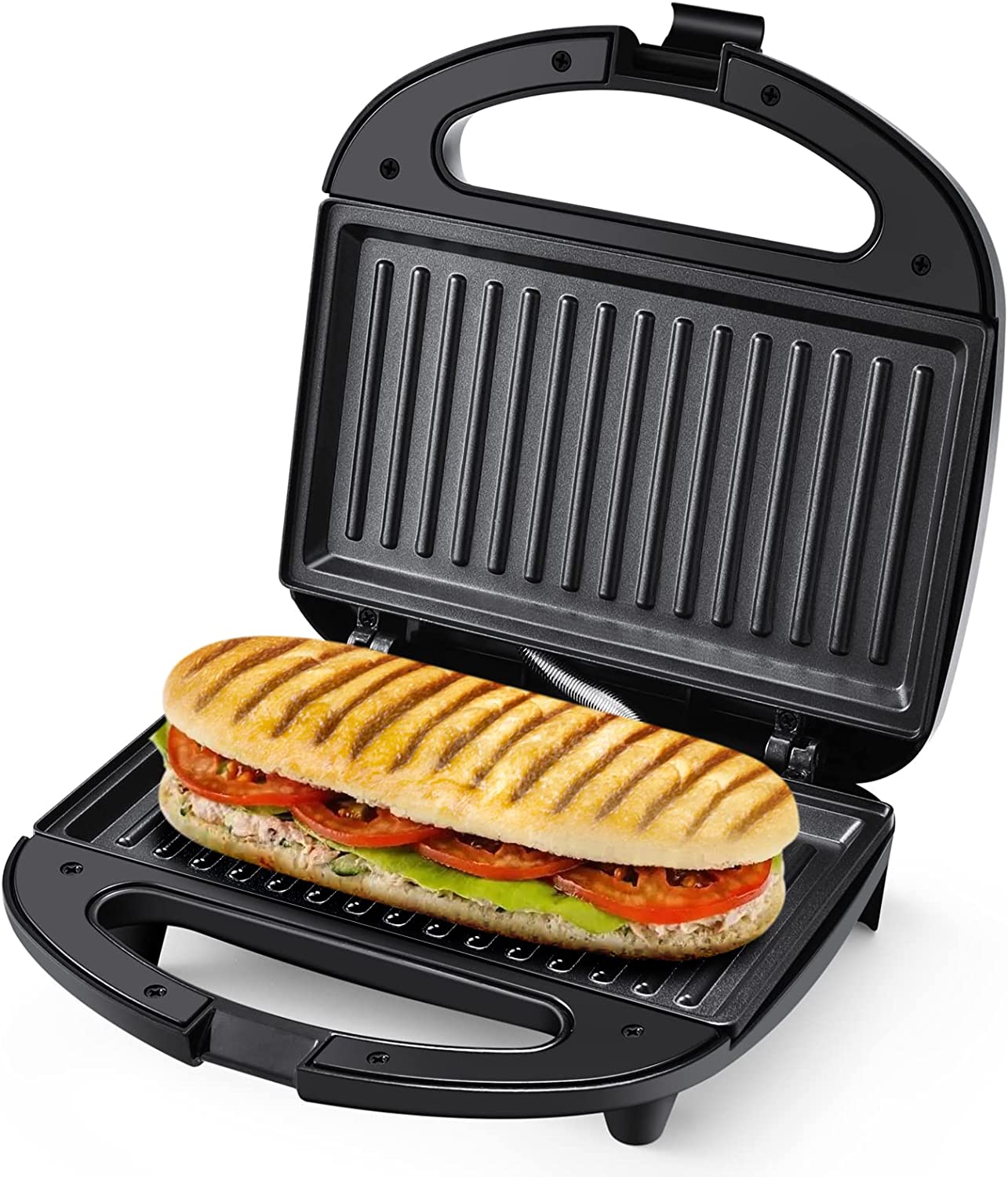 Tiastar MONXOOK Panini Maker/Sandwich Toaster/Contact Grill, 750 W Sandwich Maker, Non-Stick Coated Plates, Automatic Temperature Control, Indicator Lights, Heat Insulated Handle, BPA Free, Stainless Steel/Black