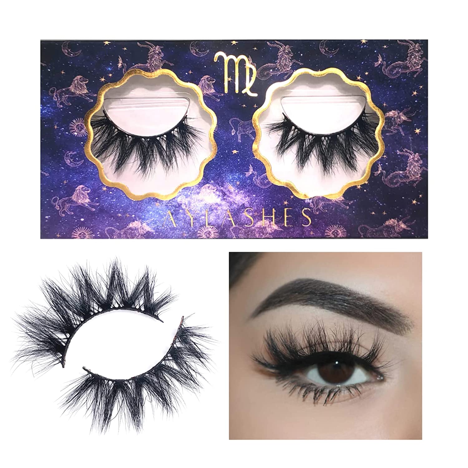 Aylashes Vegan 3D eyelashes, ultra fluffy with thin flexible band for a glamorous look up to 20 x reusable vegan eyelashes VIRGO (Virgo) feather-light synthetic eyelashes