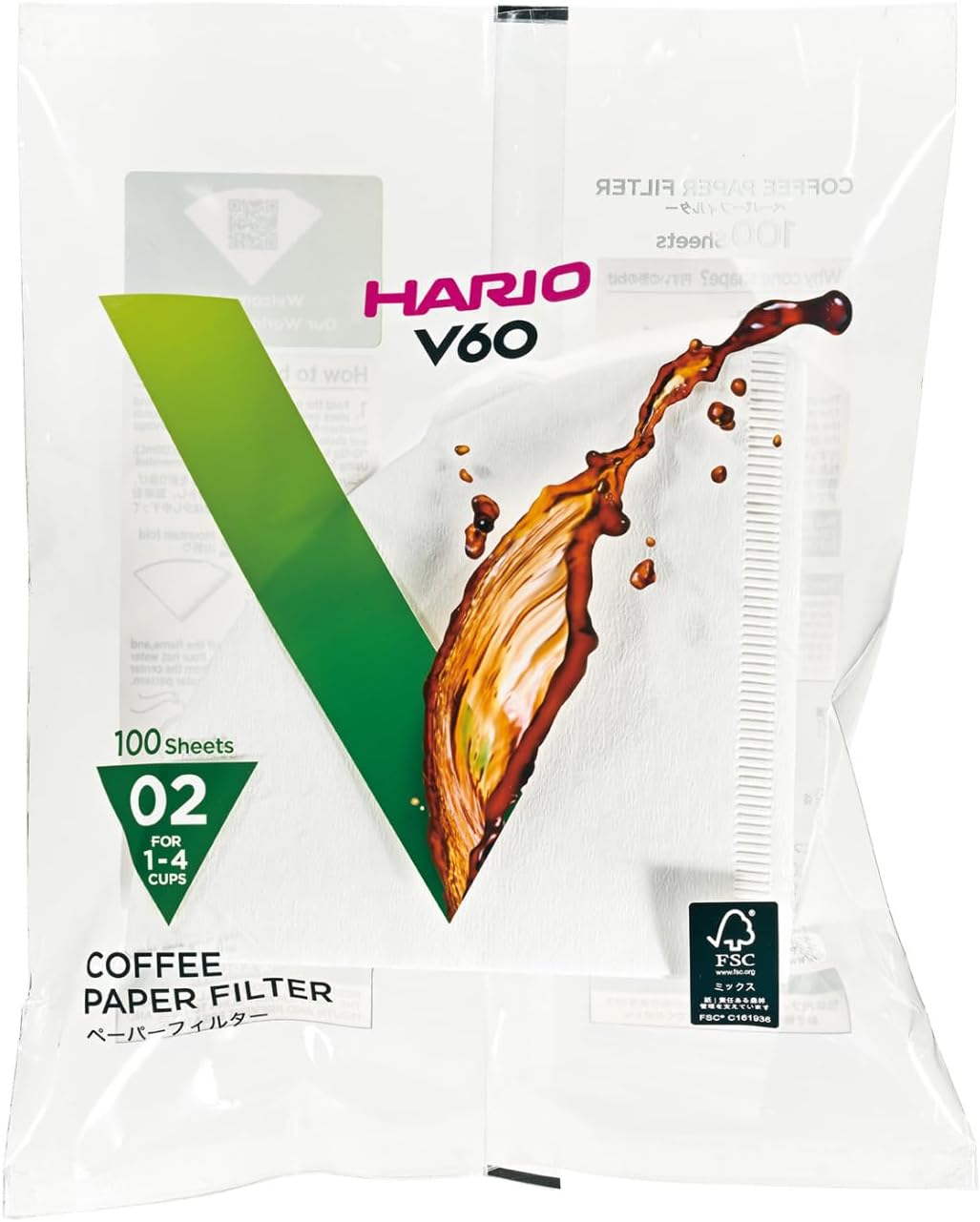 Hario VCF-02-100W 1-Piece Paper Count Coffee Filter, White
