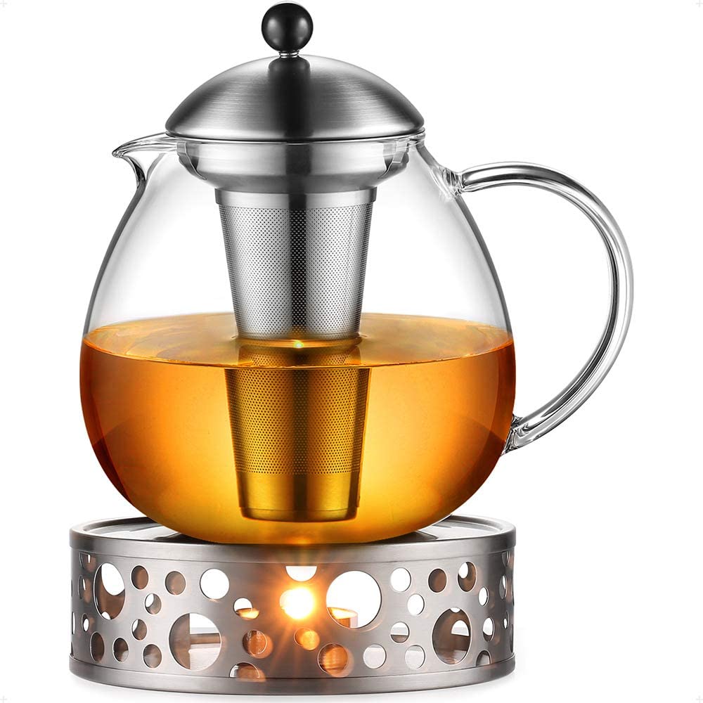 Glastal Glass Teapot 1500 ml with 18/10 Stainless Steel Tea Strainer, Large Borosilicate Glass, Tea Maker on Stove, Glass Jug with Removable Sieve, 1500ml