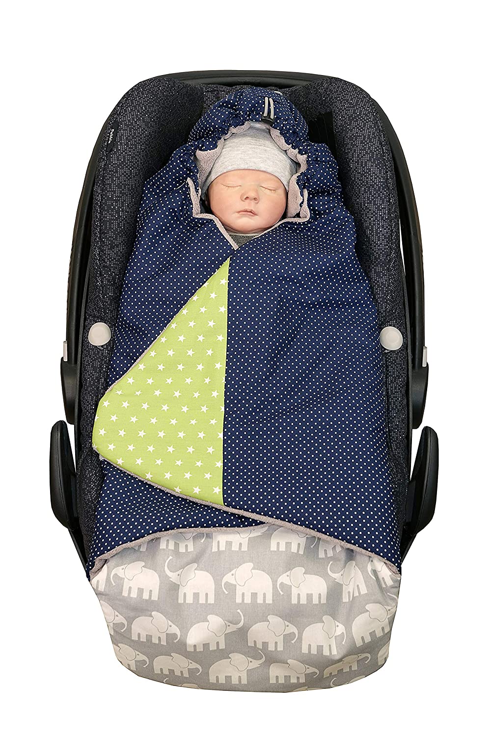ULLENBOOM ® Swaddling Blanket Baby Car Seat Blue Light Grey (Made in EU) - Baby Blanket for Car Seat (e.g. Maxi Cosi®), baby bath or pram, ideal blanket for babies (0 to 9 months)