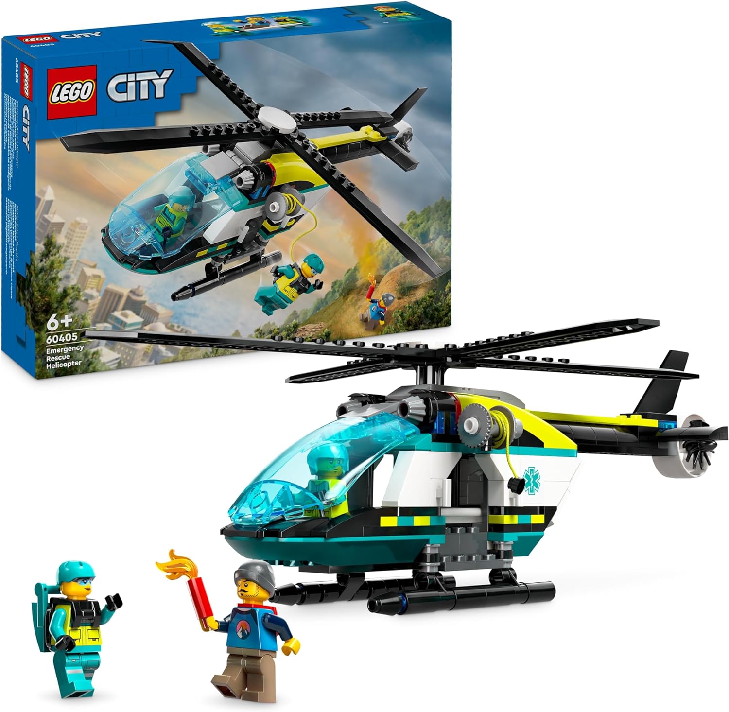 LEGO City Rescue Helicopter, Helicopter Toy for Children, Helicopter with Winch, Rotors and 3 Figures Including Pilot, Hiker and Air Saver, Gift for 6 Year Old Boys and Girls 60405