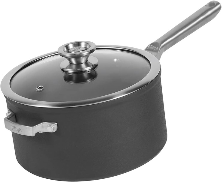 Ninja Foodi ZEROSTICK 18 cm Saucepan with Lid, Non-Stick Coating, Hard Anodized Aluminum, Suitable for Induction Cookers, Oven and Dishwasher Safe, Stackable and Space-Saving, Gray C50218EU