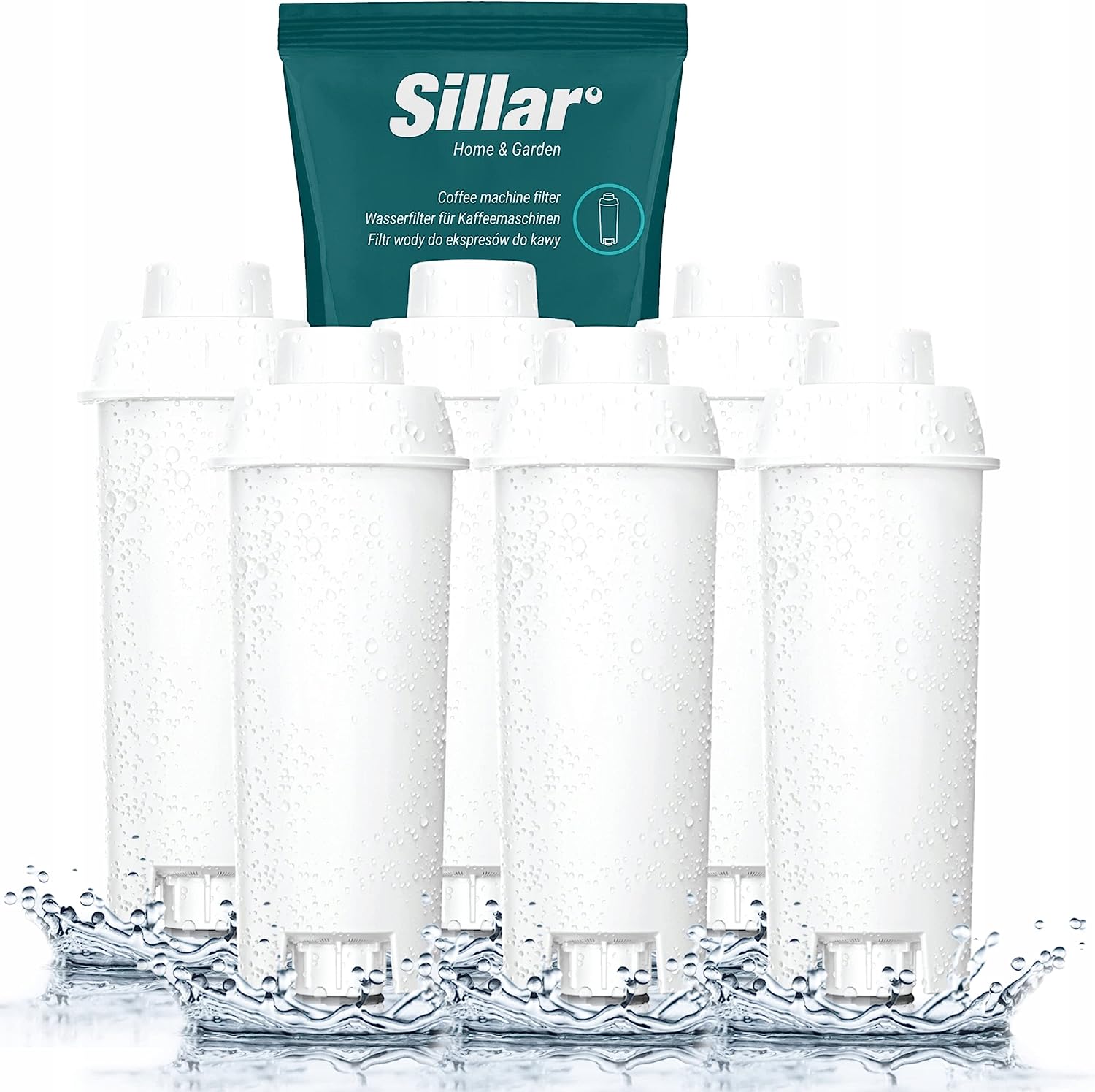 Sillar 6 Pack Water Filter for Delonghi Coffee Machines DLSC002, Ser3017 & 5513292811 - Compatible with Ecam, Esam, Etam Series | Fits Dinamica, Pimadonna | Increases the Life of the Device