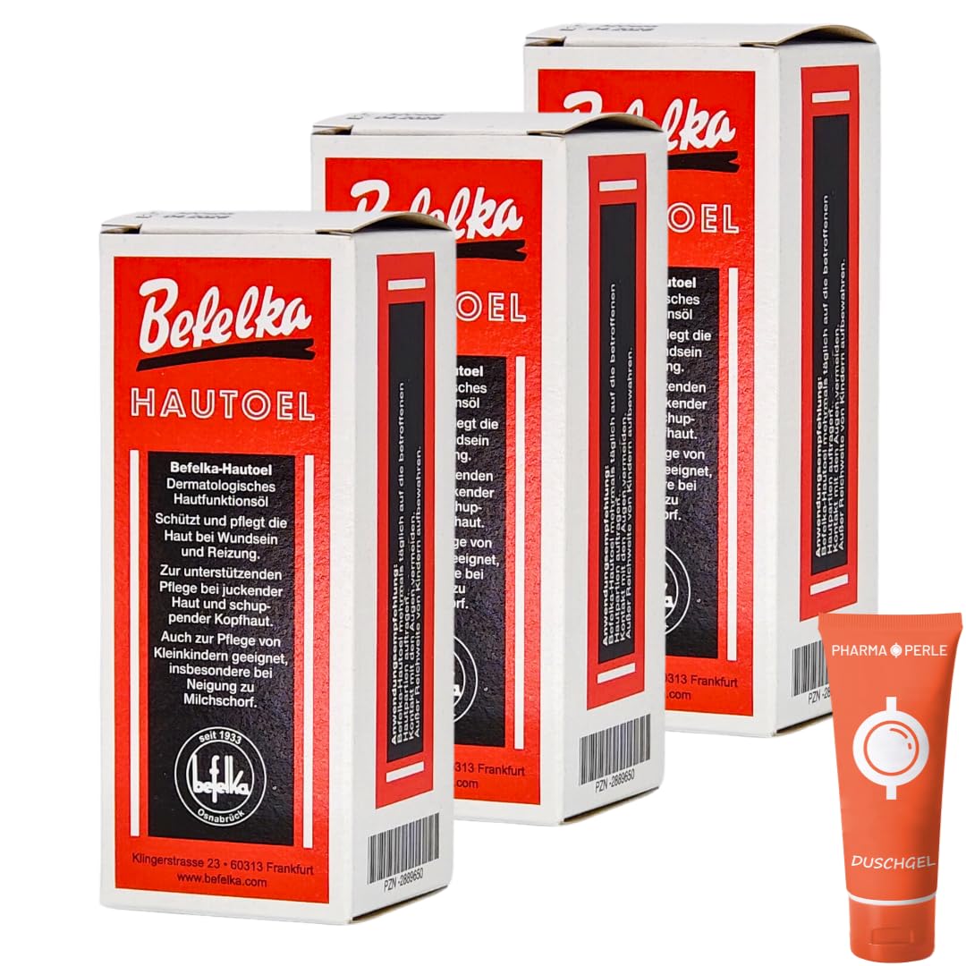 Befelka Skin Oil 3 x 50 ml I Protects and Nourishes the Skin from Wounds and Irritations I Itchy Skin I Flaking Scab I Milk Scab I Eczema I Economy Set Plus Pharma Perle Givve-Away