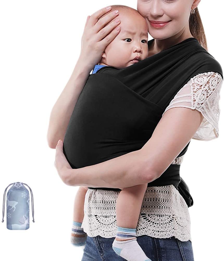 G&F Baby Wrap Carrier For Newborn Toddler, Baby Sling From Birth, One Size Fits All, Breathable Stretchable 100% Cotton (Color : Black)
