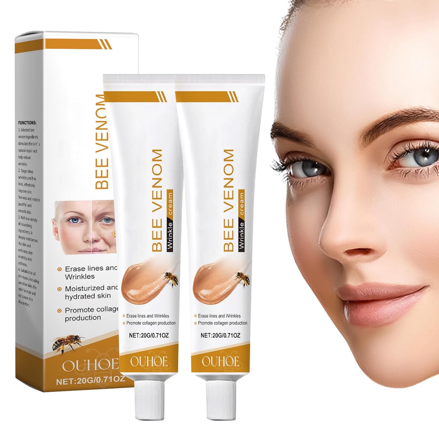 Bee Venom Cream Against Wrinkles Face Bee Venom Ointment Against Wrinkles Bee Venom Anti Wrinkle Cream Wrinkle Correction Skin Firming Moisturizing Cream for All Skin Types (20 g)