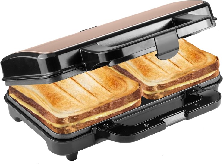 Bestron XL Sandwich Maker, Non-Stick Sandwich Toaster for 2 Sandwiches, Includes Automatic Temperature Control and Readiness Indicator, 900 Watt, Colour: Matte Black