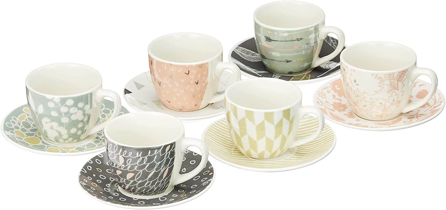 Tognana IR685345565 Pack of 6 Porcelain Coffee Cups and Saucers