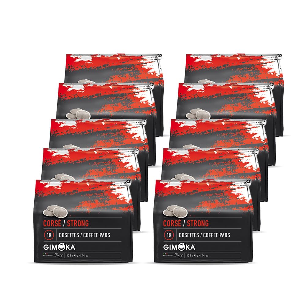 Gimoka Espresso Strong Coffee Pods, Intensity 12/12, 180 Pads - Suitable for Senseo* Machines, 180 Pieces (10 x 18 Drinks), Made in Italy