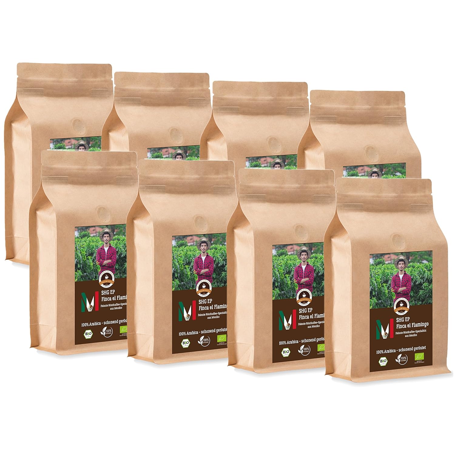 Coffee Globetrotter - Bio Mexico Finca El Flamingo - 8 x 1000 g Whole Bean - for Fully Automatic Coffee Grinder - Roasted Coffee from Organic Cultivation | Gastropack Economy Pack