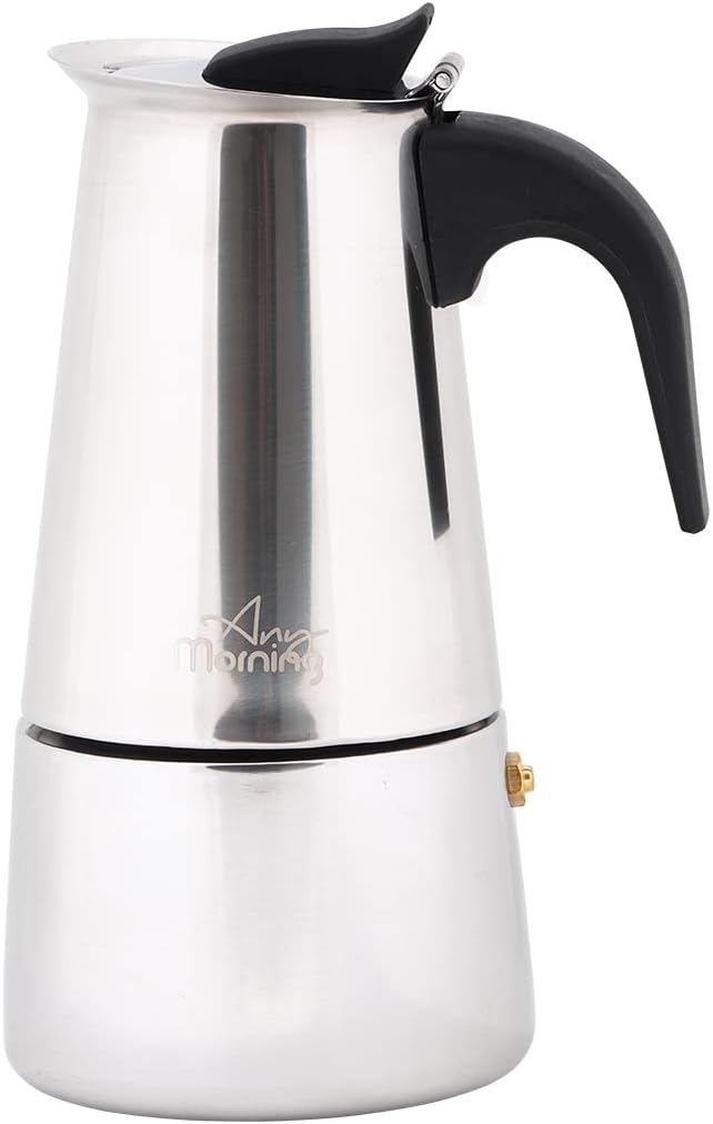 Any Morning Espresso Maker for All Hob Types Including Induction, Mocha Pot, Camping, Coffee Maker for Any Occasion, Stainless Steel Espresso Cooker, 4 Cups, 200 ml