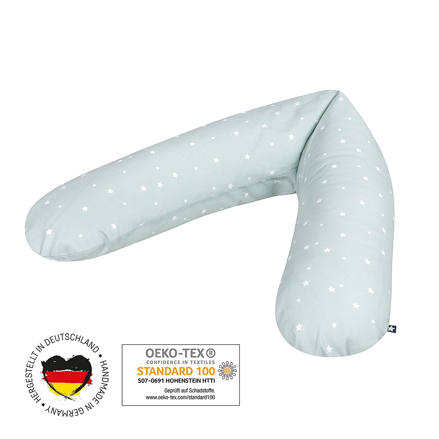 Julius Zöllner Nursing Pillow / Pregnancy Pillow / Positioning Pillow / Especially Comfortable and Smooth Flake Filling Approx. 180 cm Star Mint