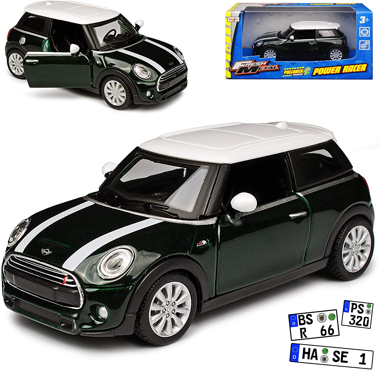 Mini Cooper S F56 New Hatch 3-Door Dark Green Fast Black With White Stripes