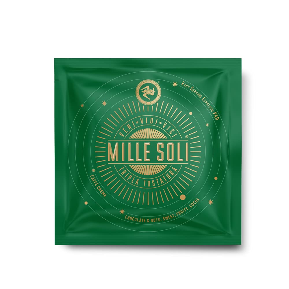 MilleSoli Caffè Crema E.S.E Pads 50 Pieces Each 7 g - Coffee Pods Compostable with Perfect Crema and Particularly Low Acid - Traditional Triple Roasting Handmade