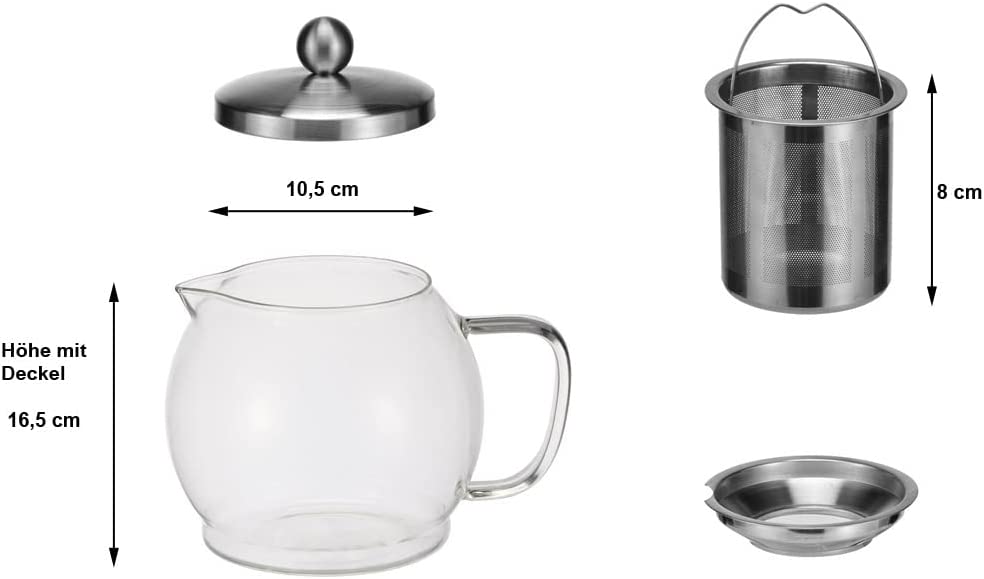 Glass Teapot 1.2 Litres Tea Maker Tea Maker Glass Jug with Lid Including Stainless Steel Teapot (Teapot Glass 1.2 Litres)
