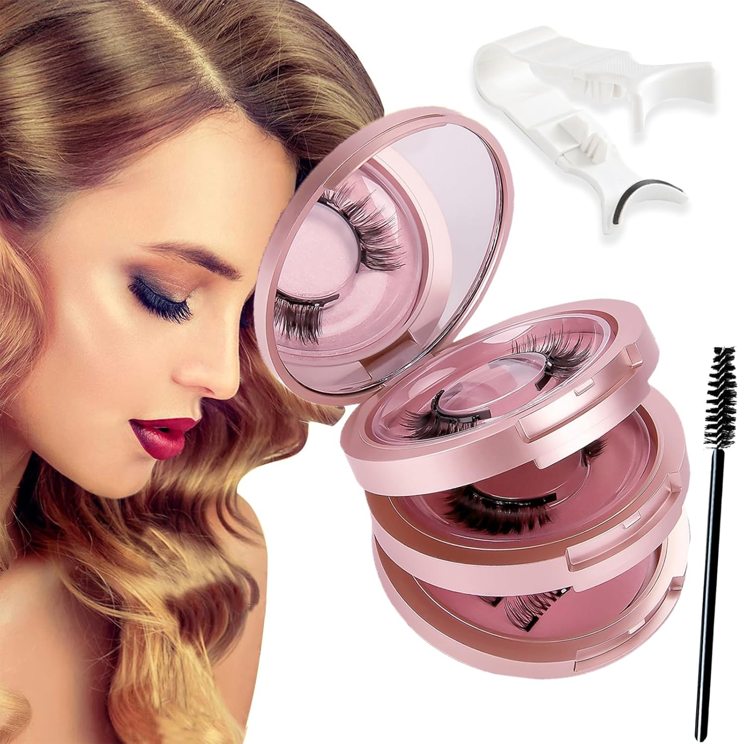 Magnetic Eyelashes, 3D Magnetic Eyelashes, Natural Look, Reusable, Waterproof, No Glue Required, with Applicator for Daily Makeup or Dating, Wedding, Party, 4 Pairs