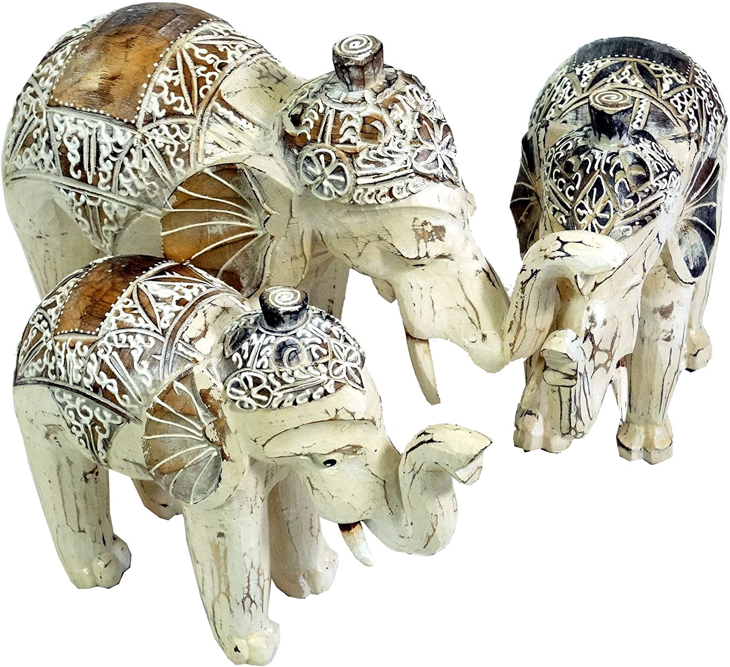 Guru-Shop Carved Elephant in 3 Sizes - White, Wood, Size: Medium (20 x 23 x 8 cm)