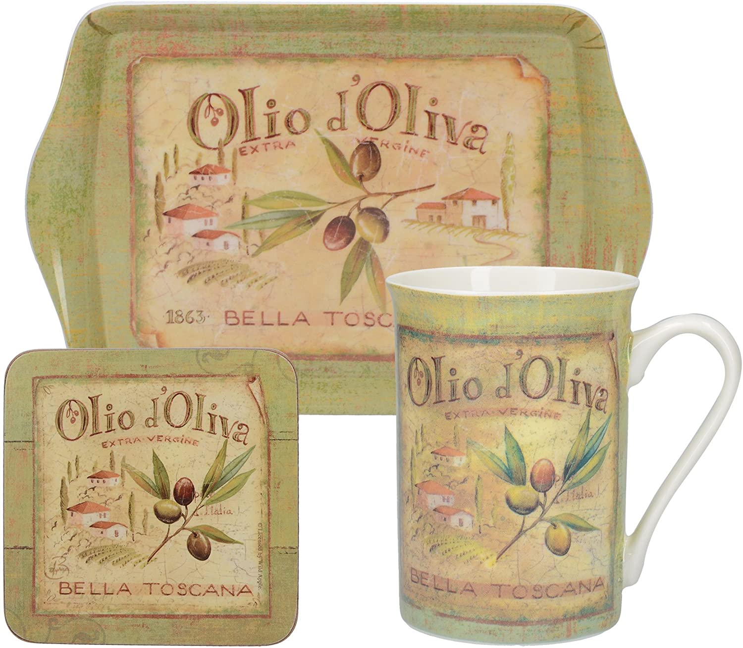 Creative Tops Olio Doliva Time For Tea Mug, Coaster and Tray Gift Set, Multi-Colour