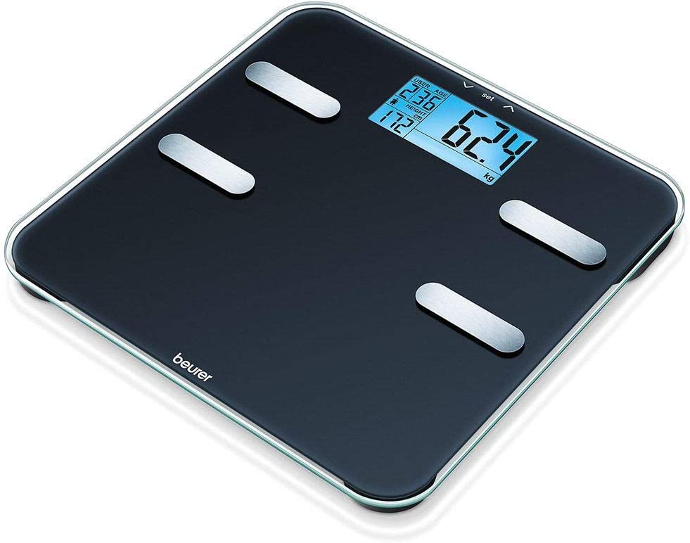 Beurer BF 185 Diagnostic Scales Personal Weight, Body Fat, Body Water, Muscle Percentage and Bone Mass with Calorie Consumption AMR with 10 User Memory Slots