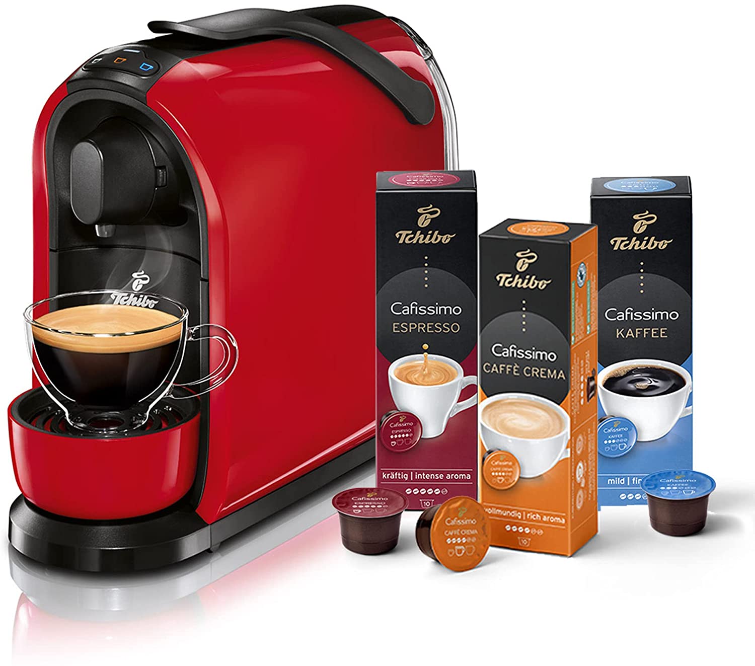 Tchibo Cafissimo Pure Coffee Machine for Coffee, Espresso, Caffè Crema and Tea, Includes 30 Capsules, red