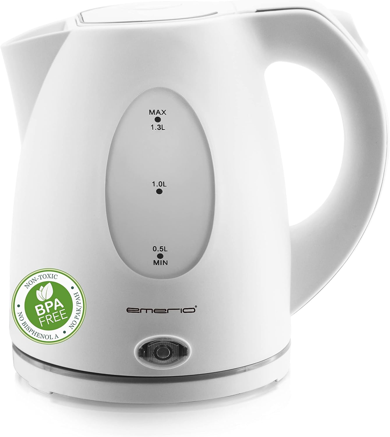 Emerio WK-106468.13 Kettle 1.3 Litre for Travel/Camping/Office with 2200 Watt, BPA-Free, Automatic Shut-Off with Dry Protection, 360° Base, Includes Limescale Filter, White