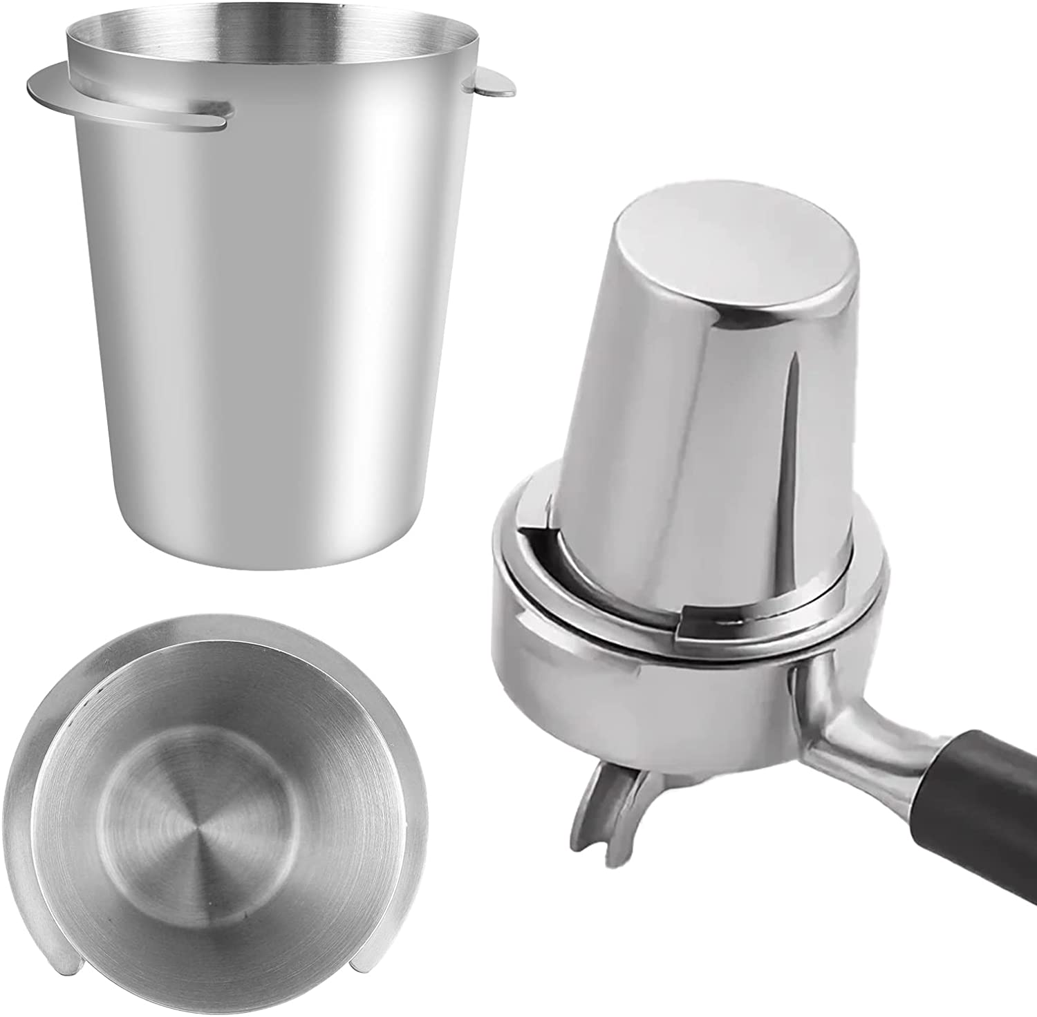 Coffee Dosing Cup 58 mm, Coffee Dosing Funnel, Stainless Steel Coffee Portatilter Dosing Funnel Espresso of Ground Coffee Below Mill and Filter Holder, Dosing Cup for Espresso Machine (Silver)