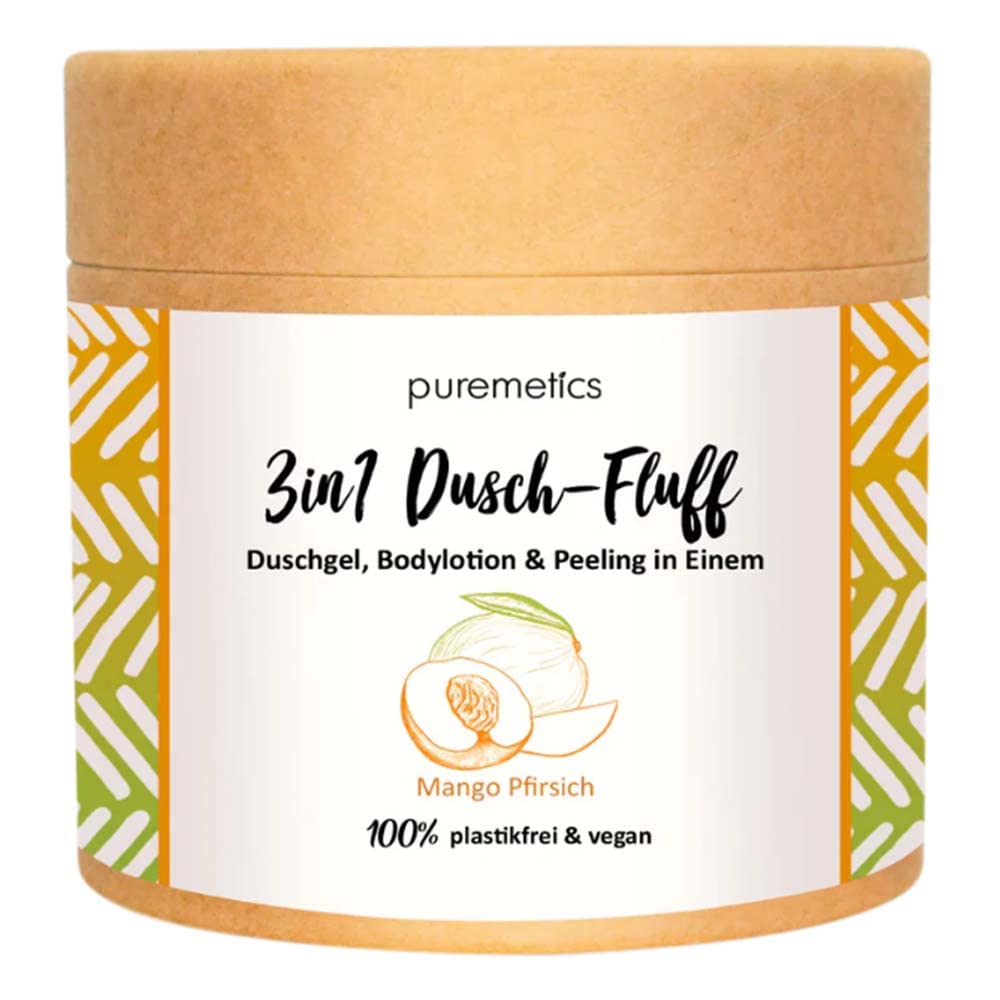 Puremetics 3-in-1 Shower Fluff, Mango & Peach with Sugar Scrub, 250 g