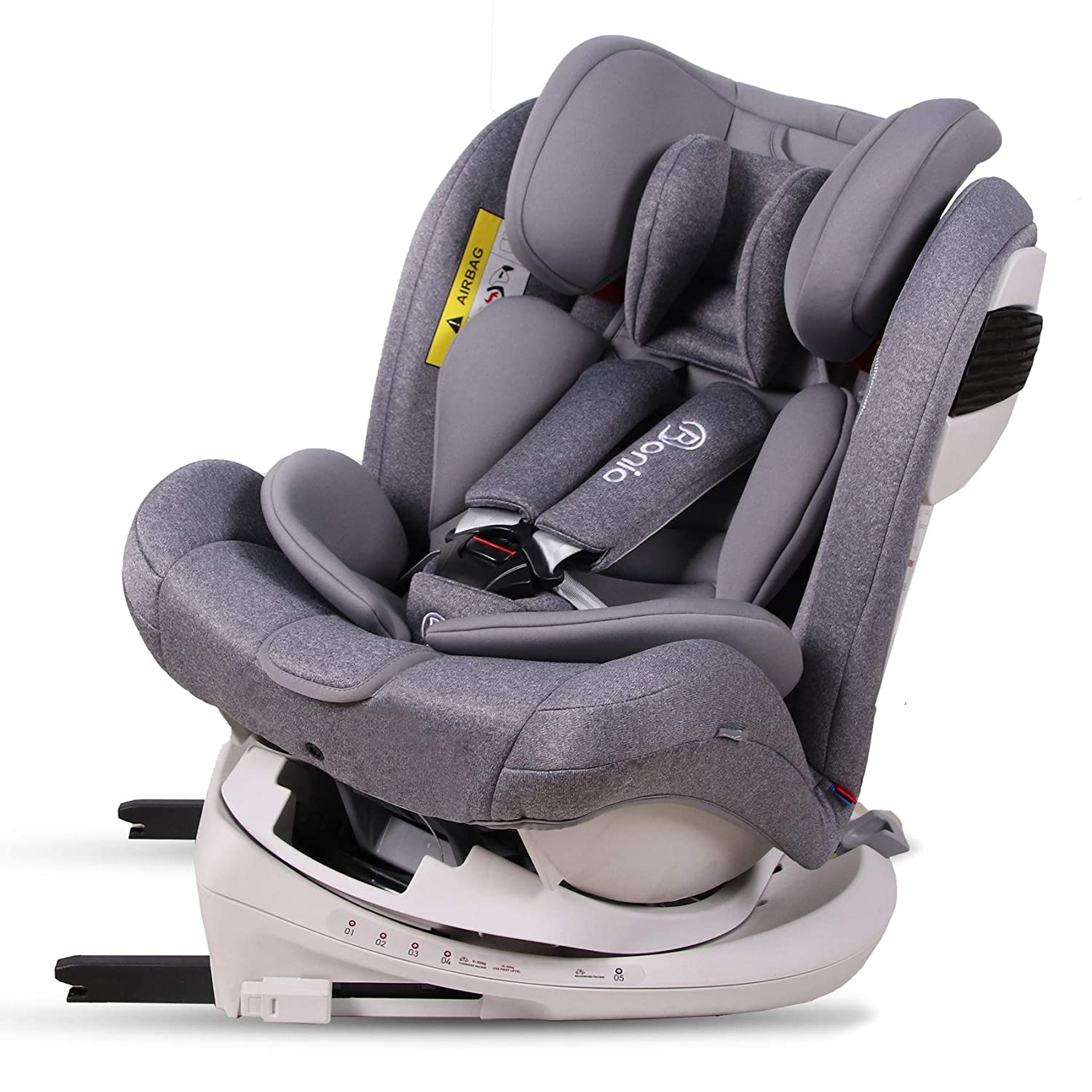 Bonio Child Seat 360° Rotatable Group 0+/1/2/3, from Birth to Approx. 12 Years 0-36 kg Car Seat with Isofix and Sun Canopy (Grey)