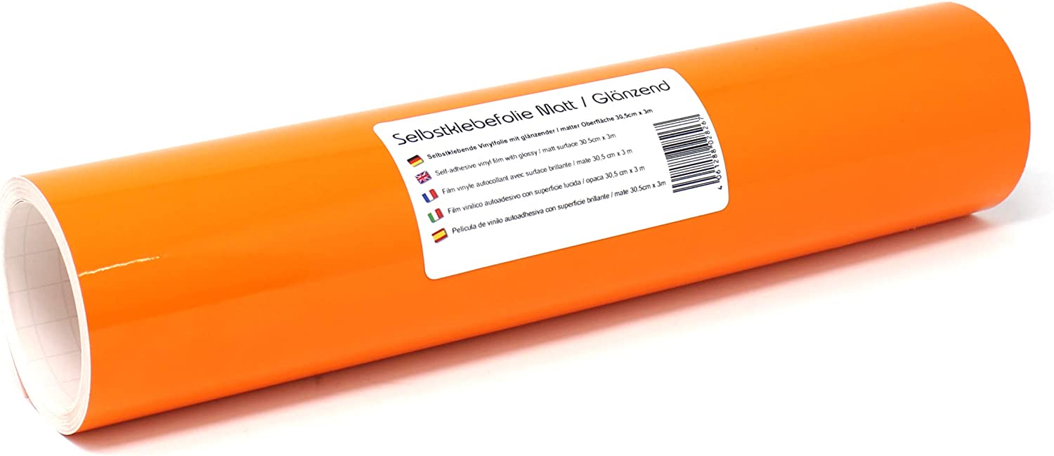 Finest Folia 3 m x 31 cm Plotter Film 105 Colours Matt/Glossy Self-Adhesive Craft Film for Plotting Furniture Film (035 Pastel Orange, Matte)