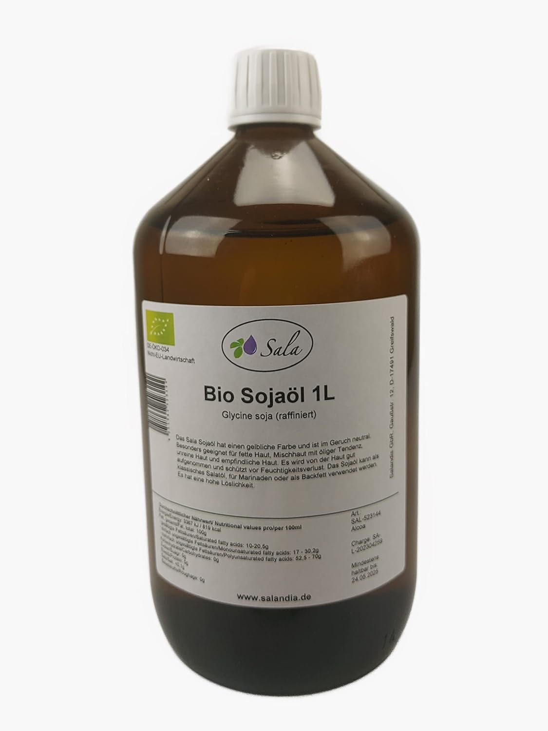 Sala Soya Oil Refined Organic 1000 ml (1 Litre Glass Bottle)