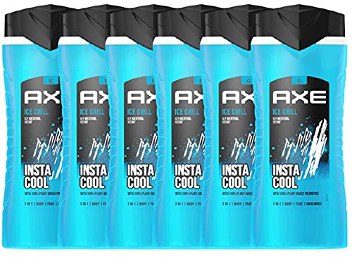 AXE 3-in-1 Shower Gel and Shampoo Ice Chill XL Men\'s Shower Gel 6 x 400 ml Body Face Hair Wash Shower Gel Dermatologically Tested (Set of 6)