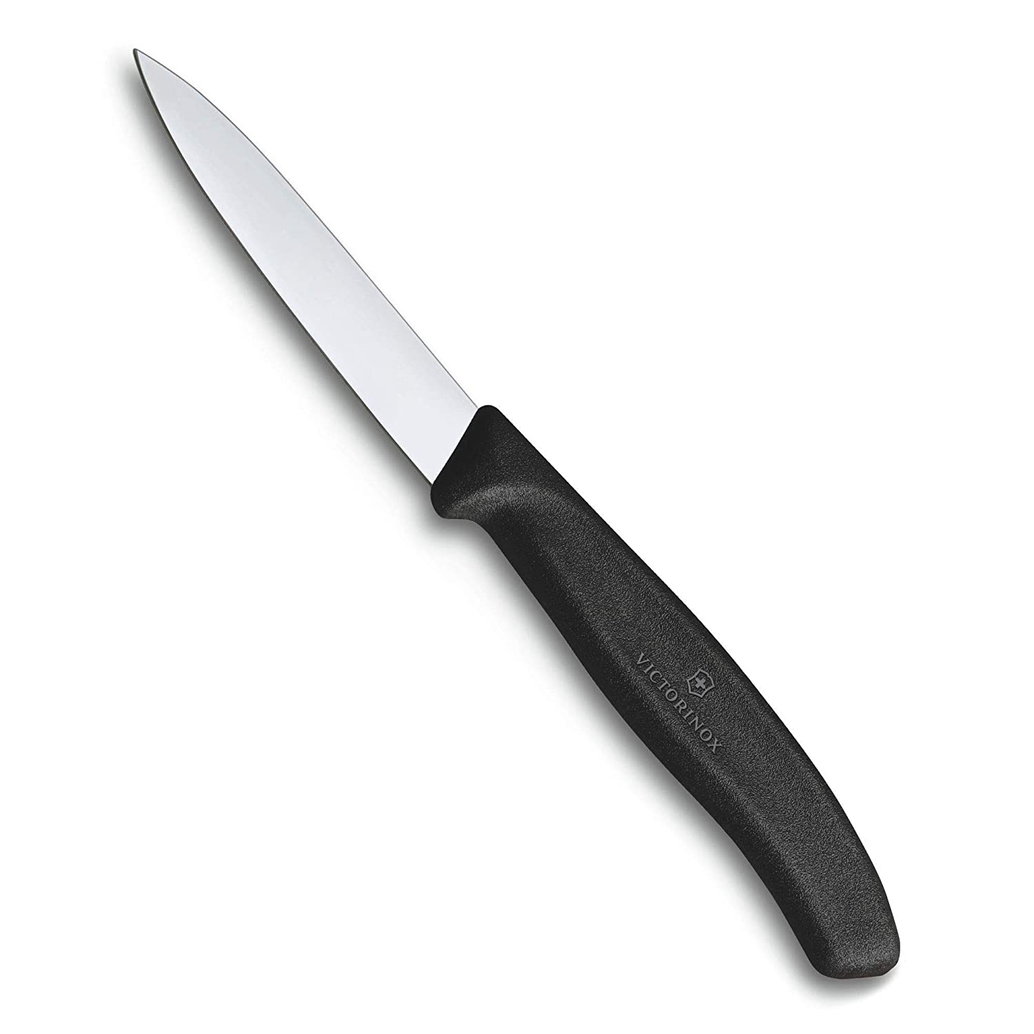 Victorinox kitchen knife for vegetables (8cm blade, non-slip handle, center point, stainless steel, dishwasher-safe) black