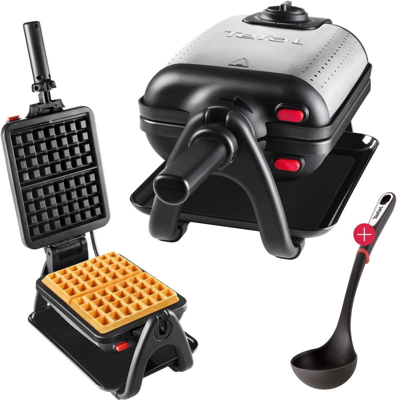 Tefal Professional King Size Waffle Iron, 1200 Watt, Rotating Double Waffle Iron for 2 Belgian Thick Waffles, Non-Stick Coated Plates, Rotating Function, Temperature Control, Dishwasher Safe Plates