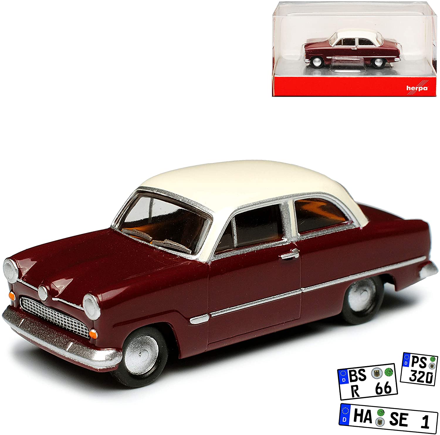 Herpa Ford Ford Taunus 12M G13 Wine Red With White World Globe 1952-1959 H0 1/87 Herpa