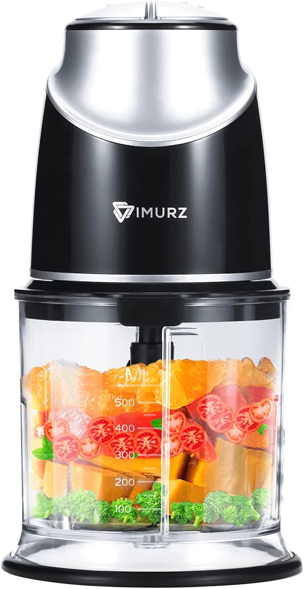 IMURZ Food Processor [Improved Version] Genuine 300 W Mixer Small & Multi-Chopper with 500 ml Bowl, Mini Chopper with 2 Speeds and 4 Stainless Steel Blades