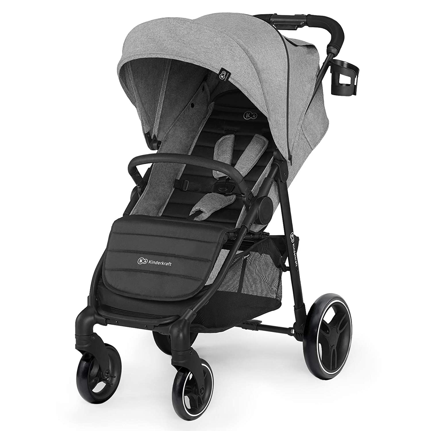 Kinderkraft Grande City Pushchair, Lounger Buggy, Sports Pushchair, Large and Comfortable Buggy, Folding with Sleep Function, Spacious Seat, Accessories, for Children from 0 to 3 Years, Grey
