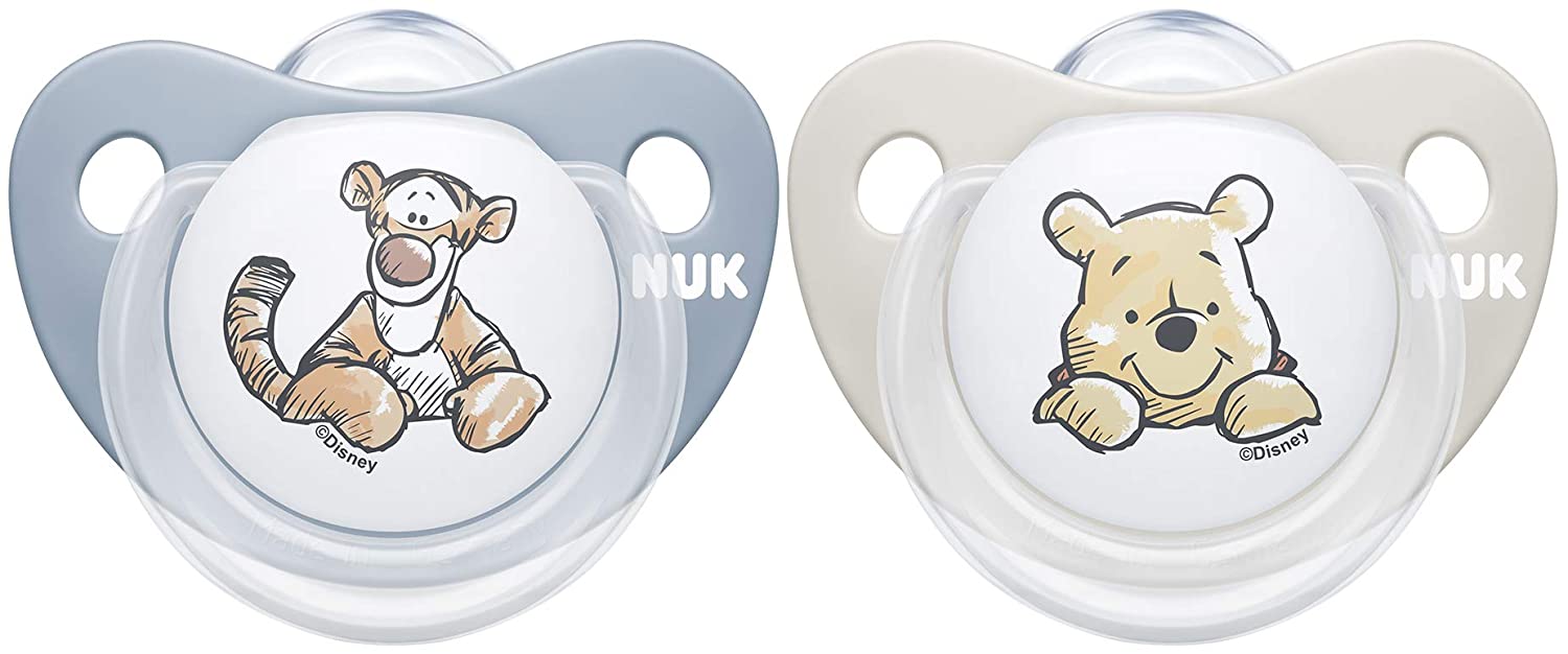 NUK Trendline soother, 0-6 Months, BPA-Free Silicone Soother, Disney Winnie the Pooh, Blue (Boy), Pack of 2