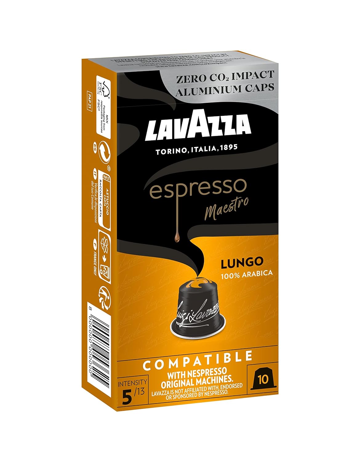 Lavazza espresso lungo, floral and aromatic espresso, 10 capsules, Nespresso compatible