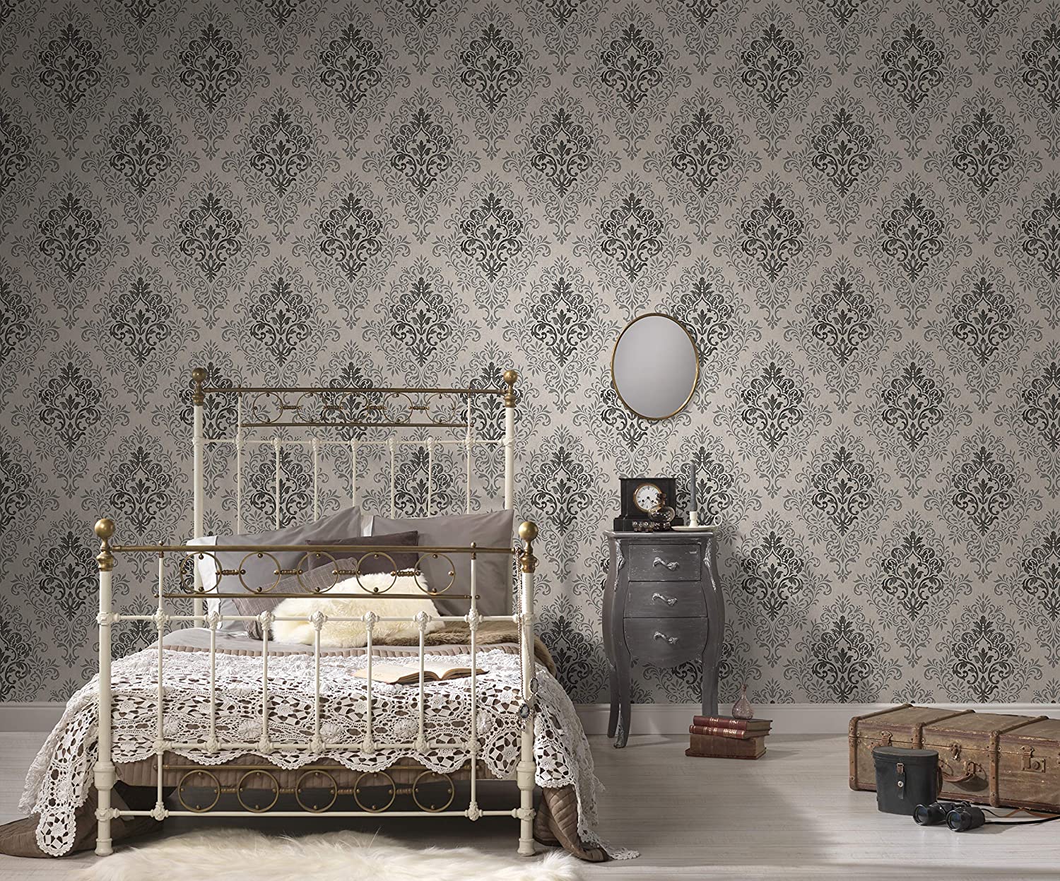 Livingwalls Jette Joop 339241 33924-1 Non-Woven Wallpaper with Ornaments Baroque 10.05 m x 0.53 m Grey Metallic Black Made in Germany