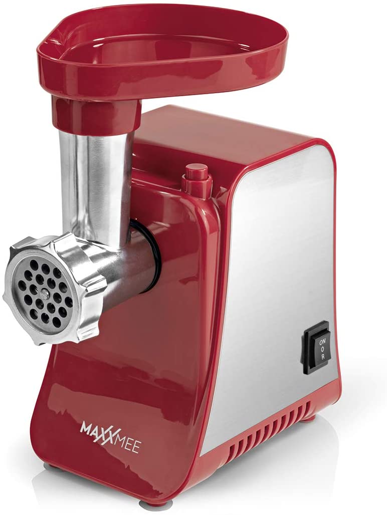 MAXXMEE Electric Meat Grinder with Accessories Powerful Sausage Machine with Robust Metal Gearbox with Return Function, Non-Slip Stainless Steel [1300 Watt/Red]