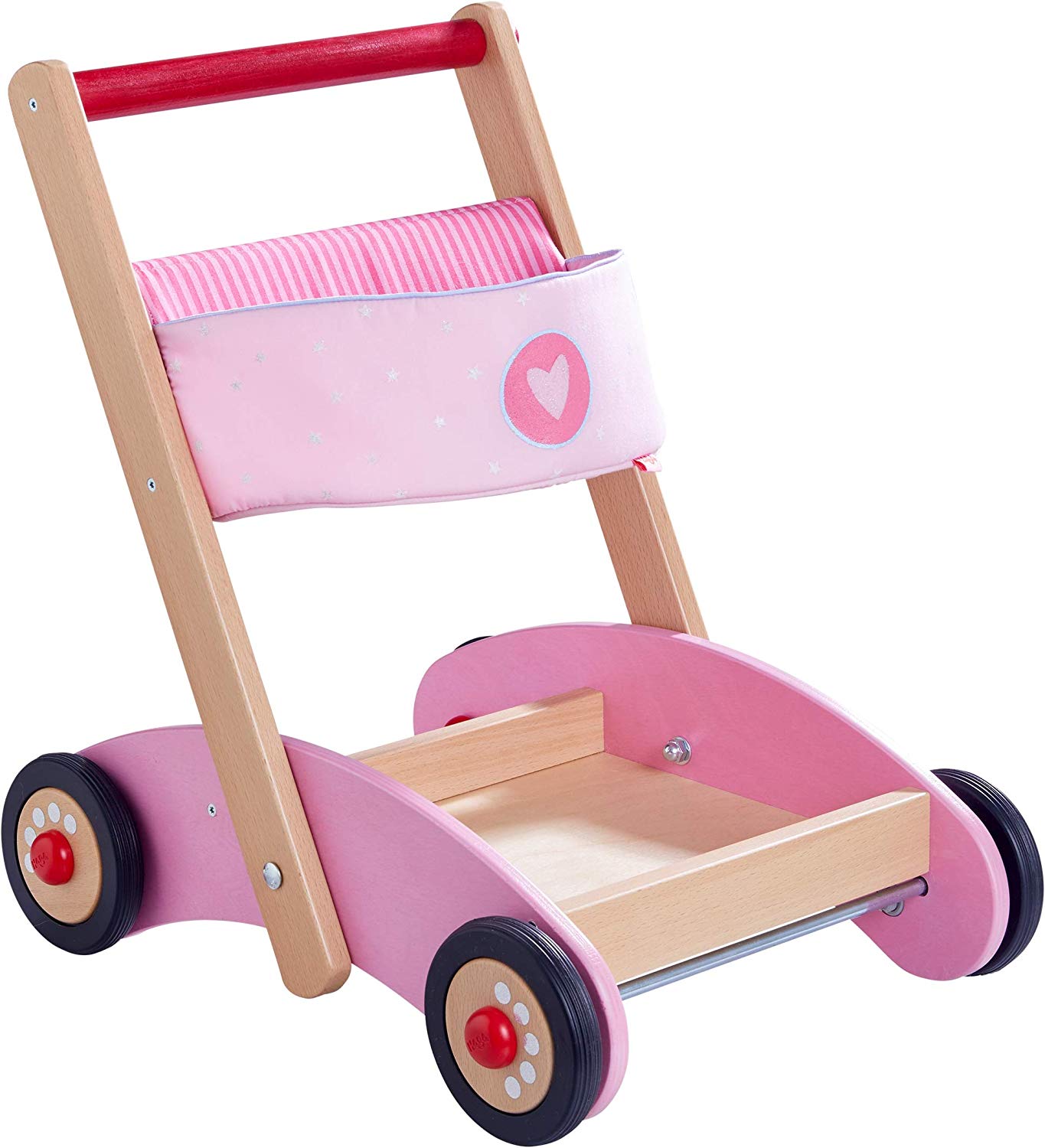 HABA 304396 – Walker Glitter Speedster – Wooden and Fabric Walker with Transport Compartment and Bag for Toys, from 10 Months