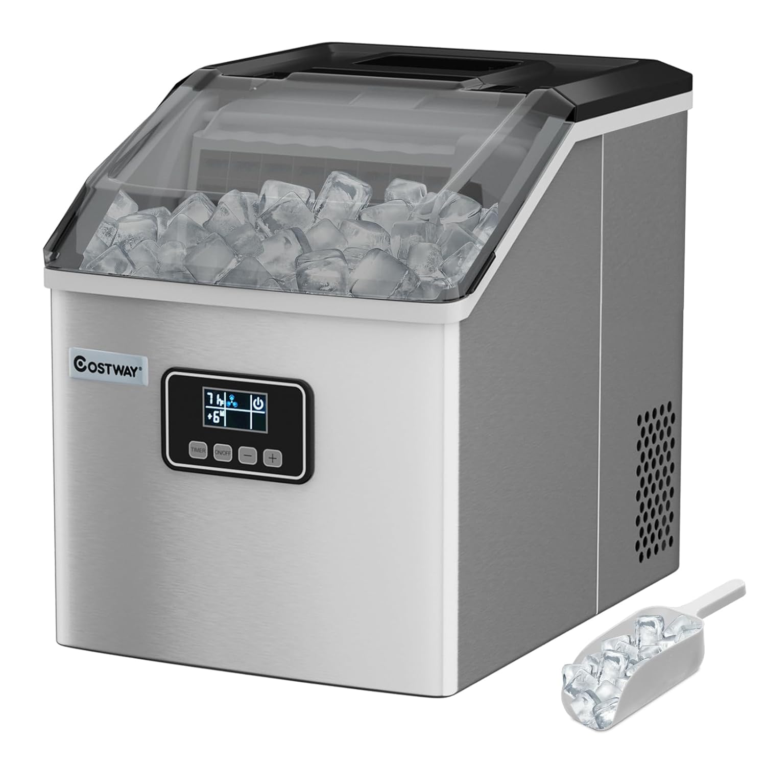 COSTWAY 2.4 L Ice Cube Machine, Ice Maker 22 kg in 24 Hours, Ice Maker 24 Ice Cubes in 15 Minutes, Ice Cube Maker with Scoop/Timer/Self-Cleaning Function