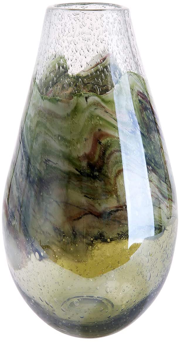 GILDE GLAS art Vase - Birthday Gift for Women - Green Brown H 33.5 cm