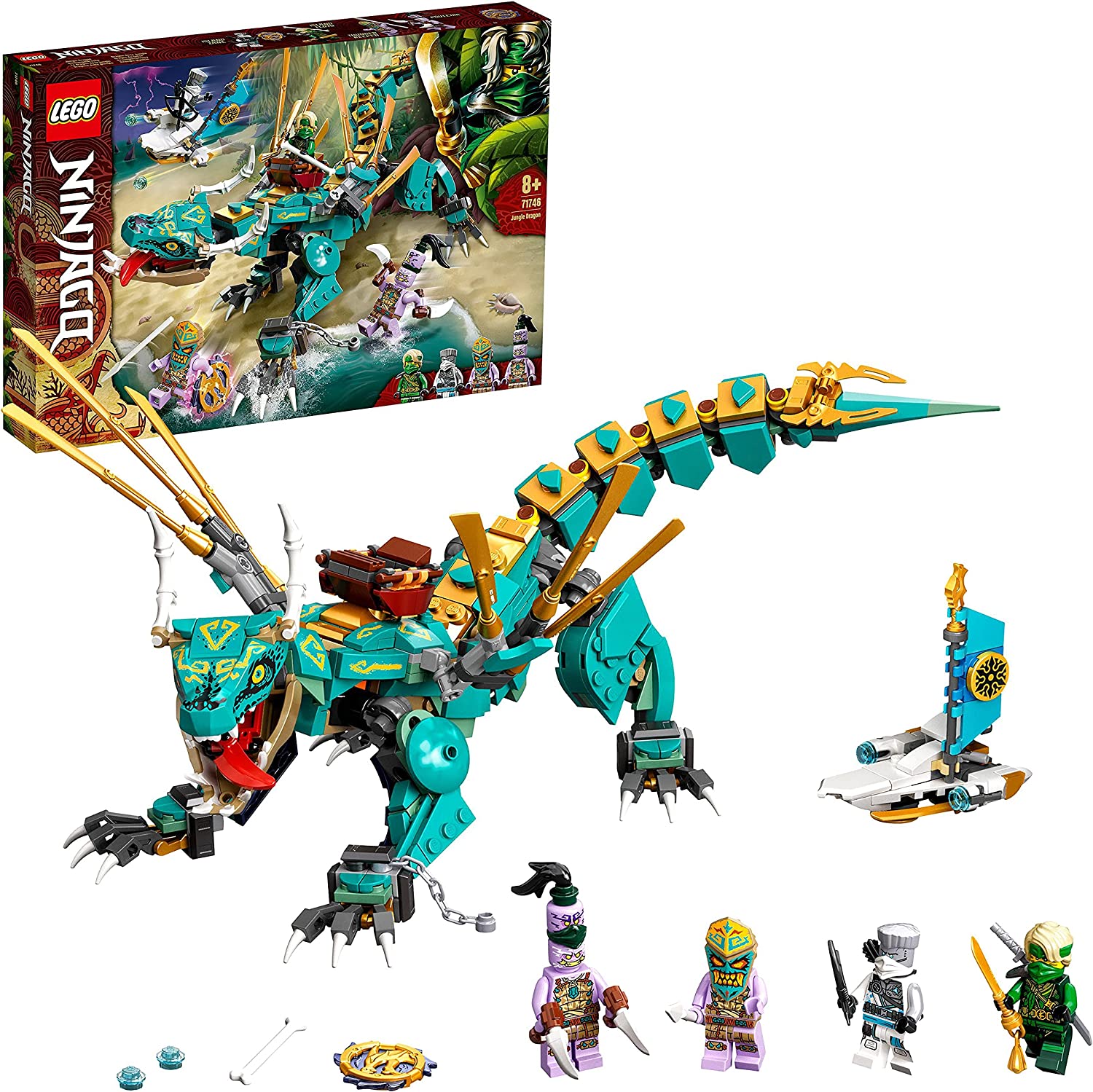 LEGO 71746 NINJAGO Jungle Dragon Building Set with Ninja Lloyd and Zane Mini Figures, Dragon Toy for Boys and Girls Aged 8+