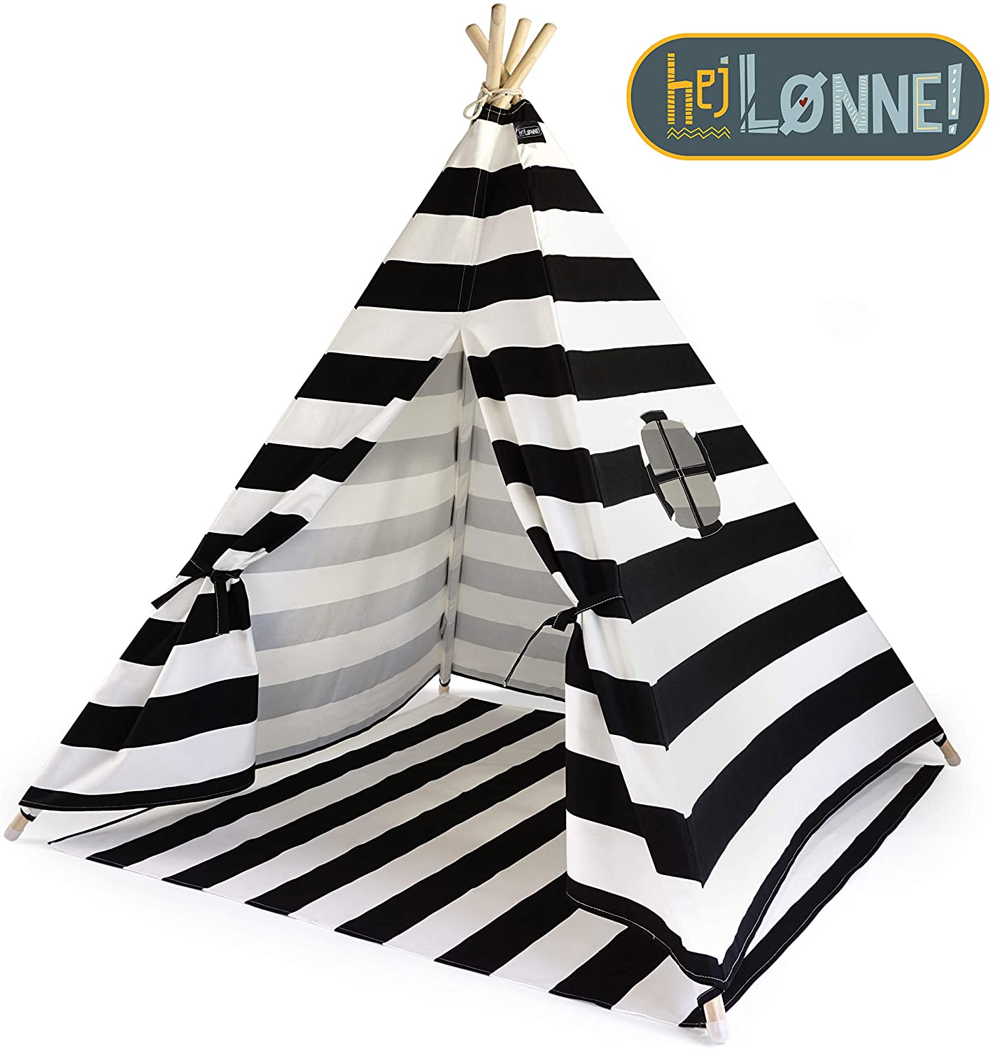 Hej Lønne Teepee Tent For Children – Black Striped-Childrens Tent Play Ten