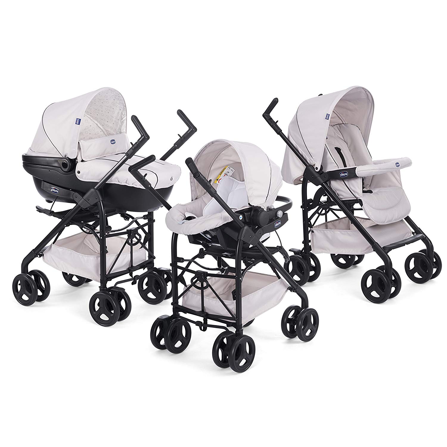 Chicco Trio Sprint Baby 3-in-1 Combination Pram Travel System from 0 to 36 Months with Car Kit, Pram Attachment and Baby Seat, Foldable Pushchair with Compact Closure
