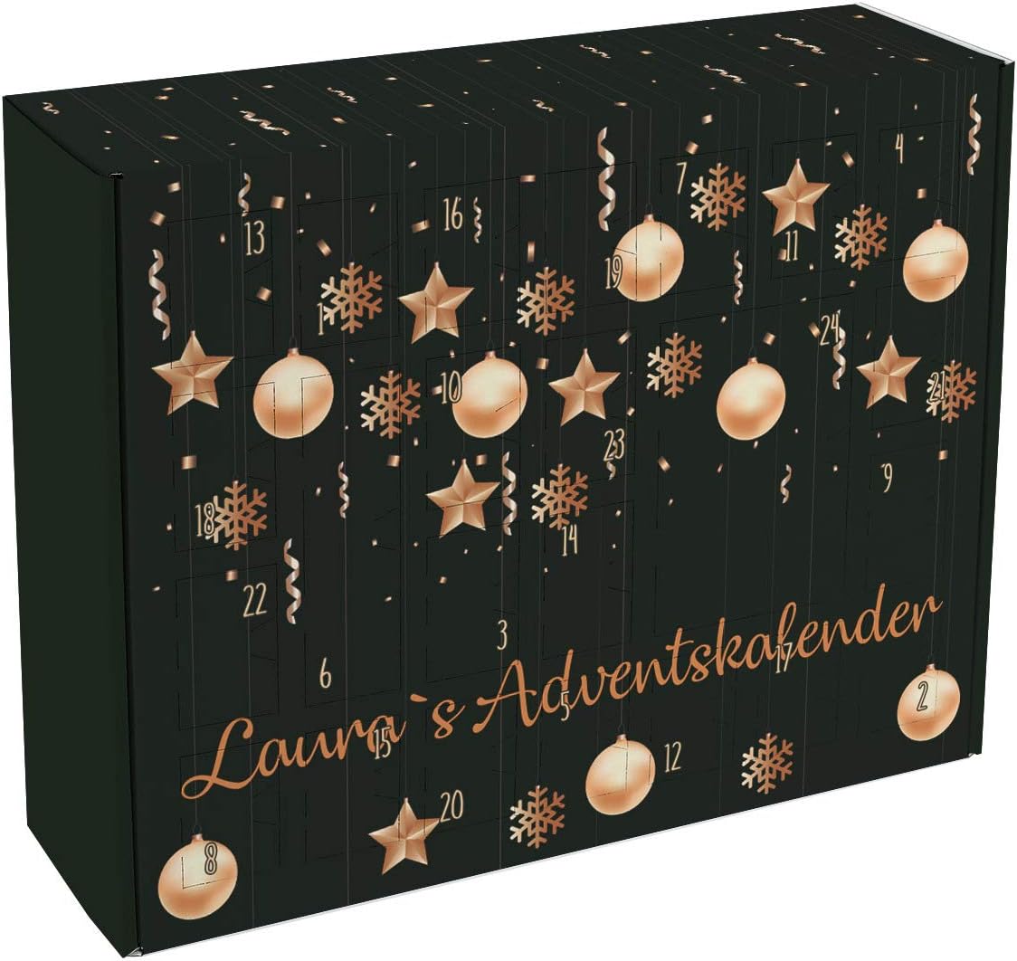 Herz & Heim® Advent Calendar for Filling with Desired Text Printed – Motif: Christmas tree baubles and stars